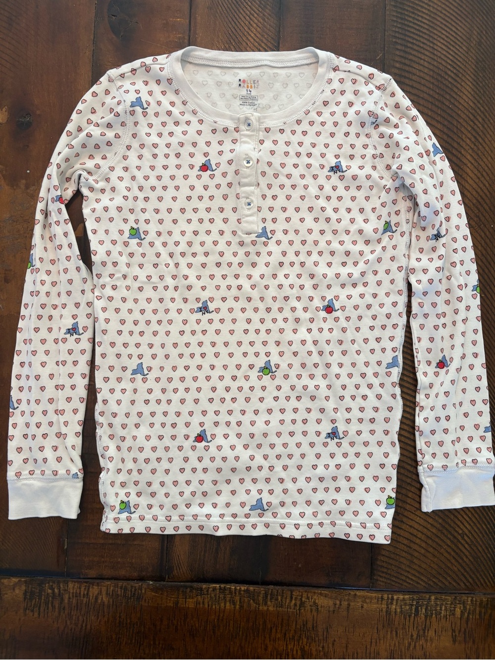 Children's Roller Rabbit Long-Sleeve Heart Print Henley Top - White